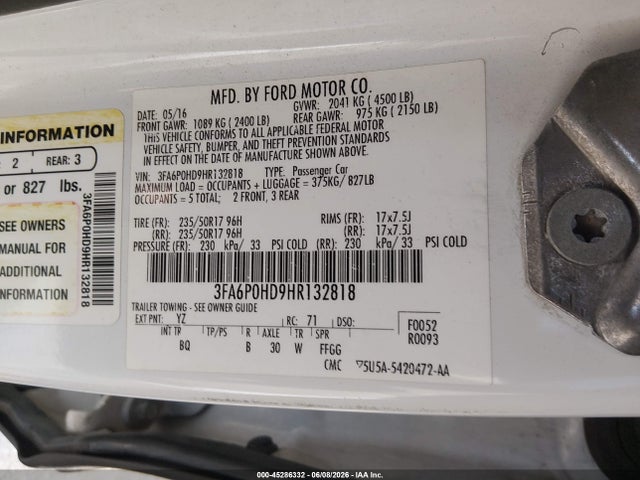 Продаж на аукціоні авто 2017 Ford Fusion Se, vin: 3FA6P0HD9HR132818, номер лоту: 45286332