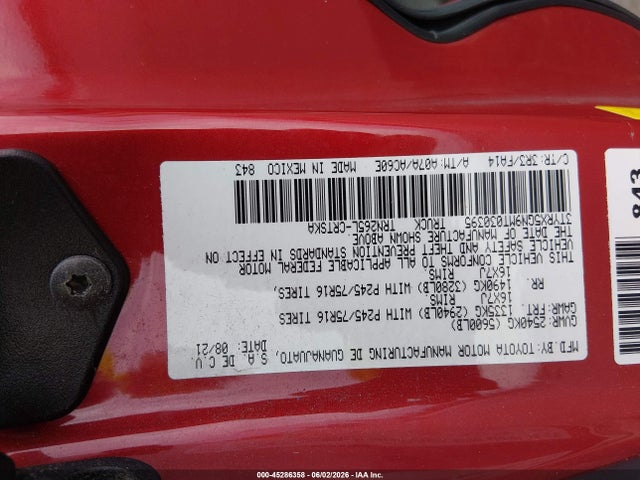 Aukcja sprzedaży 2021 Toyota Tacoma Sr, vin: 3TYRX5GN9MT030395, numer aukcji: 45286358