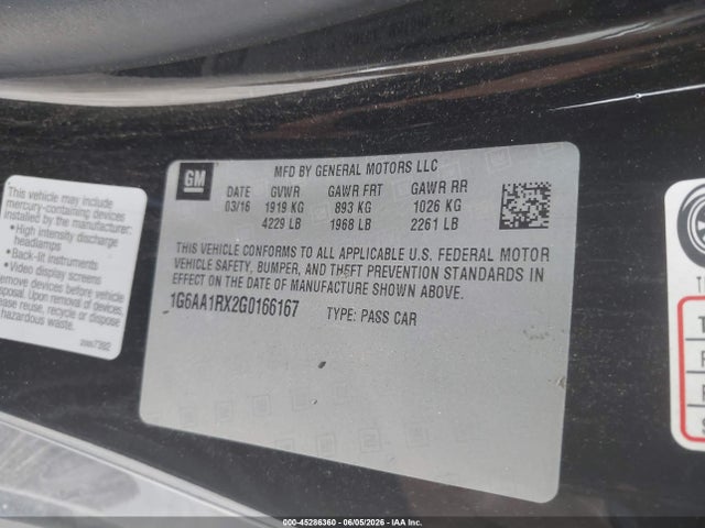 Aukcja sprzedaży 2016 Cadillac Ats Standard, vin: 1G6AA1RX2G0166167, numer aukcji: 45286360