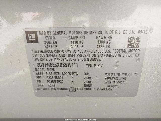 Продажа на аукционе авто 2013 Cadillac Srx Premium Collection, vin: 3GYFNEE3XDS519111, номер лота: 45286363