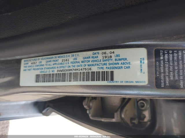 Продаж на аукціоні авто 2004 Volkswagen Jetta Gls, vin: 3VWSE69M74M147516, номер лоту: 45286426