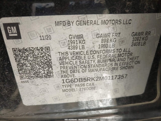2021 Cadillac Ct4 Premium Luxury მანქანა იყიდება აუქციონზე, vin: 1G6DB5RK2M0117357, აუქციონის ნომერი: 45286448