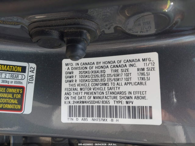 Aukcja sprzedaży 2013 Honda Cr-v Ex, vin: 2HKRM4H50DH618365, numer aukcji: 45286502