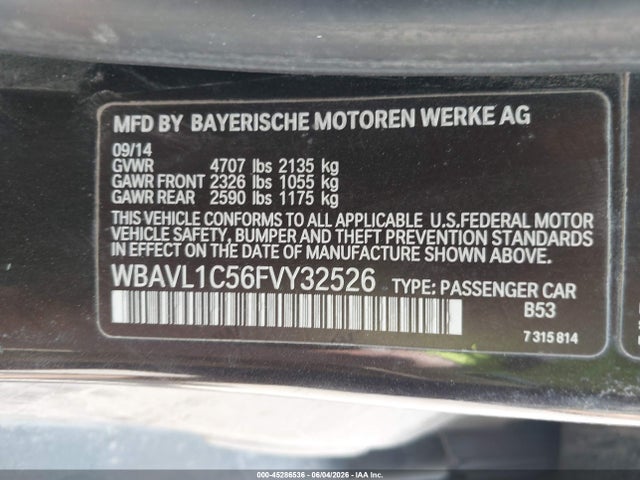Продажа на аукционе авто 2015 Bmw X1 Xdrive28i, vin: WBAVL1C56FVY32526, номер лота: 45286536