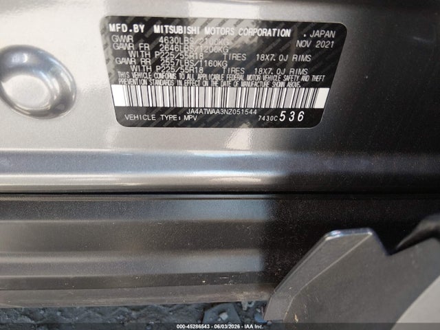 Продаж на аукціоні авто 2022 Mitsubishi Eclipse Cross Se S-awc/se Special Edition S-awc/sel S-awc/sel Special Edition S-awc, vin: JA4ATWAA3NZ051544, номер лоту: 45286543