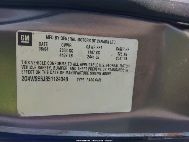 2005 Buick Century მანქანა იყიდება აუქციონზე, vin: 2G4WS55J851124348, აუქციონის ნომერი: 45286589