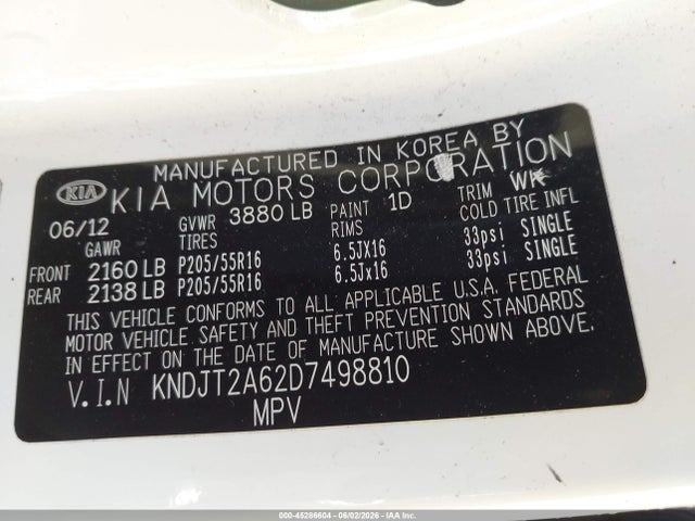 45286604 :رقم المزاد ، KNDJT2A62D7498810 vin ، 2013 Kia Soul + مزاد بيع