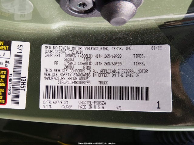 Aukcja sprzedaży 2022 Toyota Tundra Sr5, vin: 5TFLA5DB4NX008295, numer aukcji: 45286616