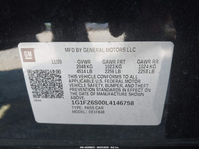 1G1FZ6S00L4146758 Chevrolet Bolt Ev Fwd Premier