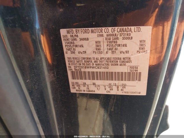 Продаж на аукціоні авто 1998 Ford F-150 Lariat/standard/xl/xlt, vin: 2FTZX18W9WCB21452, номер лоту: 45286628