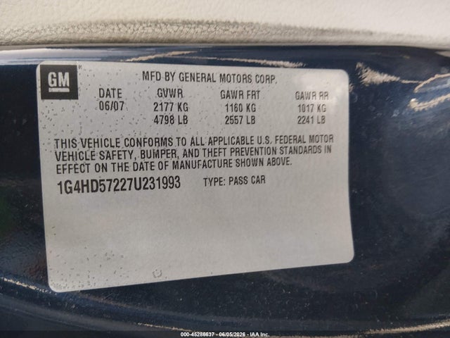 45286637 :رقم المزاد ، 1G4HD57227U231993 vin ، 2007 Buick Lucerne Cxl مزاد بيع