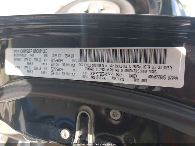 2014 Ram 1500 Big Horn მანქანა იყიდება აუქციონზე, vin: 1C6RR7GT0ES417871, აუქციონის ნომერი: 45286640