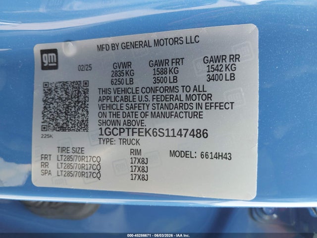 1GCPTFEK6S1147486 Chevrolet Colorado 4wd Zr2