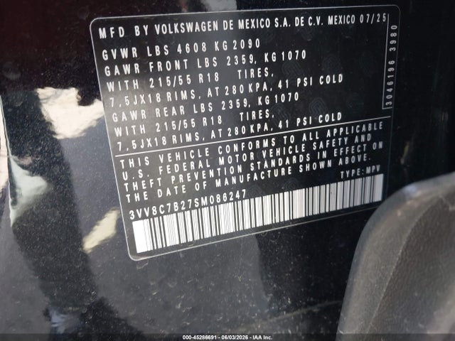 3VV8C7B27SM086247 Volkswagen Taos 1.5t S