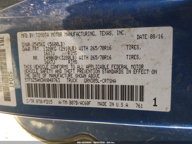 5TFSZ5AN3HX048763 Toyota Tacoma Trd Off Road