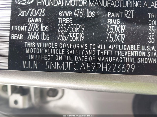 Auction sale of the 2023 Hyundai Tucson Sel, vin: 5NMJFCAE9PH223629, lot number: 45286701