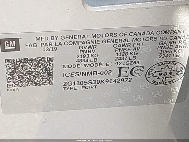 Chevrolet IMPALA 2LZ 2019 2G1105S39K9142972 Image 9