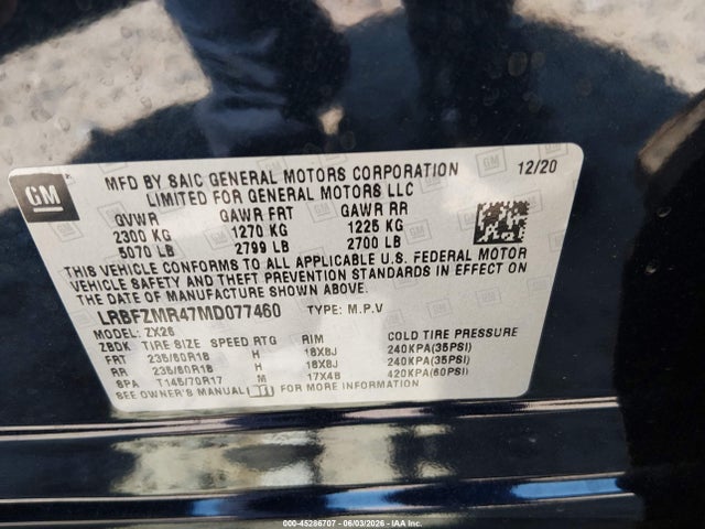 Aukcja sprzedaży 2021 Buick Envision Awd Preferred, vin: LRBFZMR47MD077460, numer aukcji: 45286707