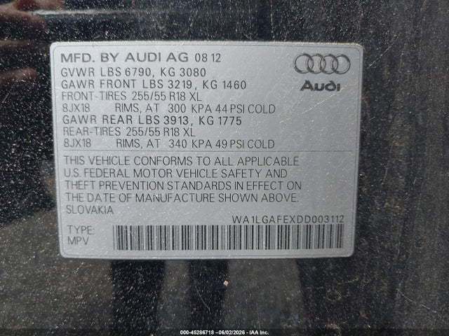 Aukcja sprzedaży 2013 Audi Q7 3.0t Premium, vin: WA1LGAFEXDD003112, numer aukcji: 45286718