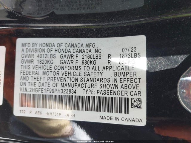 Honda Civic Touring 2023 2HGFE1F99PH323834 Image 9
