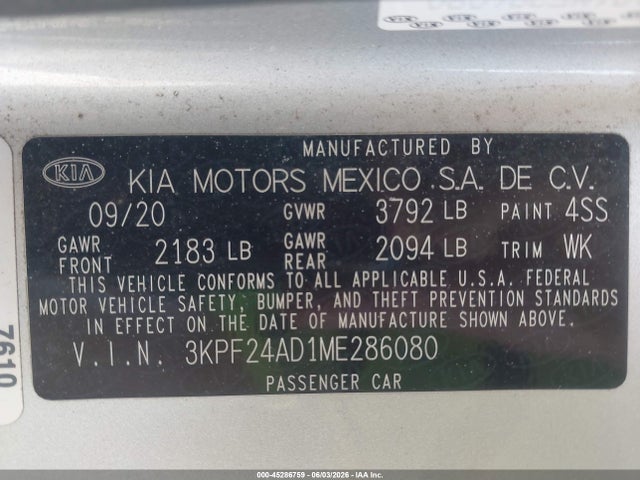 KIA Forte Lxs 2021 3KPF24AD1ME286080 Image 9