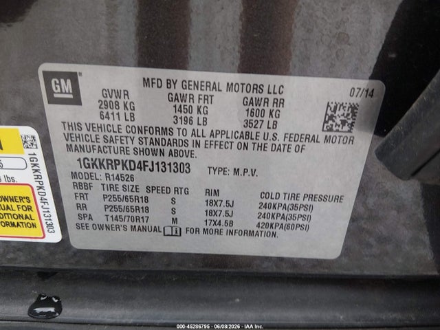 Продаж на аукціоні авто 2015 Gmc Acadia Sle-2, vin: 1GKKRPKD4FJ131303, номер лоту: 45286795