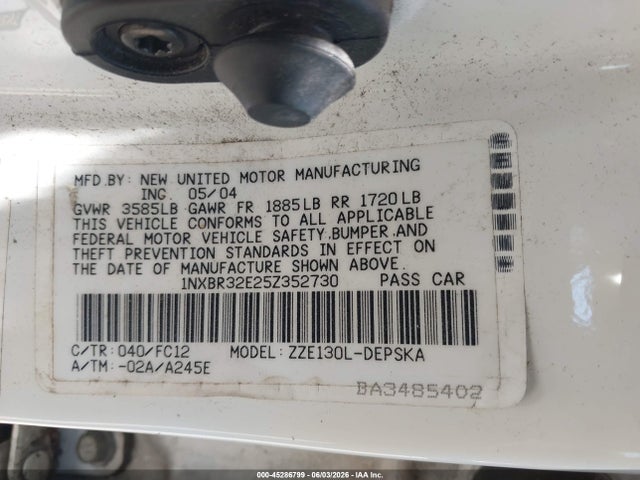Aukcja sprzedaży 2005 Toyota Corolla S, vin: 1NXBR32E25Z352730, numer aukcji: 45286799