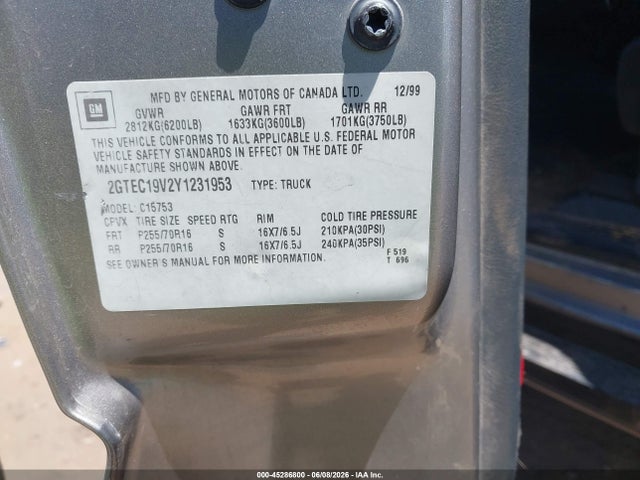 Aukcja sprzedaży 2000 Gmc Sierra 1500 Sle, vin: 2GTEC19V2Y1231953, numer aukcji: 45286800