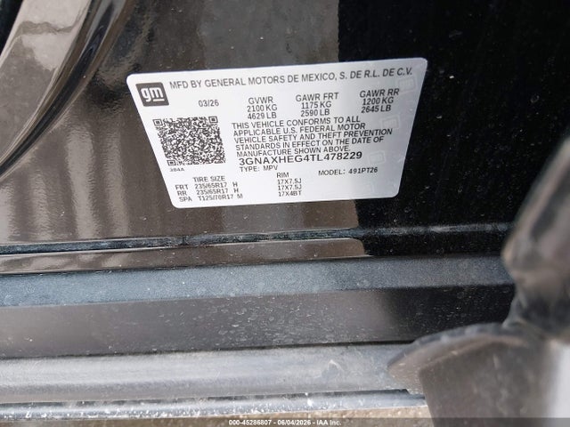 45286807 :رقم المزاد ، 3GNAXHEG4TL478229 vin ، 2026 Chevrolet Equinox Fwd Lt مزاد بيع