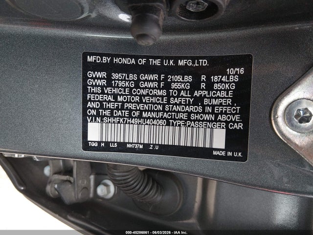 SHHFK7H49HU404060 Honda Civic Sport
