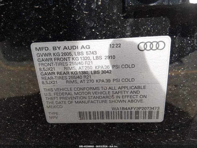 Продаж на аукціоні авто 2023 Audi Sq5 Premium Plus Tfsi Quattro Tiptronic, vin: WA1B4AFY9P2073473, номер лоту: 45286868