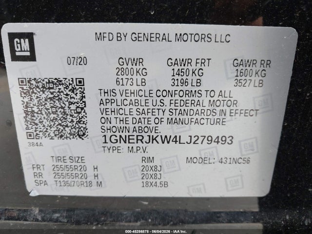 1GNERJKW4LJ279493 Chevrolet Traverse Fwd Rs