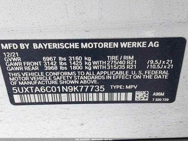 Продаж на аукціоні авто 2022 Bmw X5 Phev Xdrive45e, vin: 5UXTA6C01N9K77735, номер лоту: 45286889