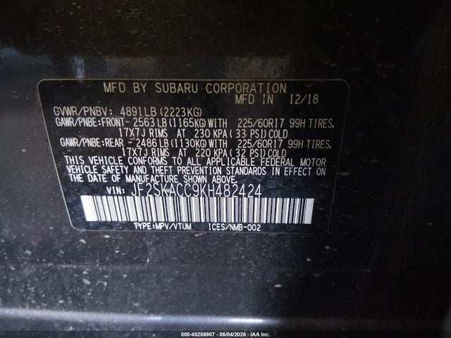 Subaru Forester 2019 JF2SKACC9KH482424 Image 9