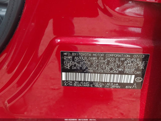 Aukcja sprzedaży 2014 Lexus Is 350, vin: JTHBE1D20E5004084, numer aukcji: 45286936