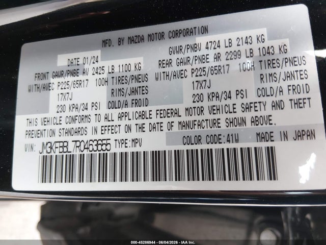 Aukcja sprzedaży 2024 Mazda Cx-5 2.5 S Select, vin: JM3KFBBL7R0463655, numer aukcji: 45286944
