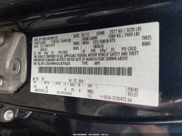 5LMTJ3DH9HUL67925 Lincoln Mkc Reserve