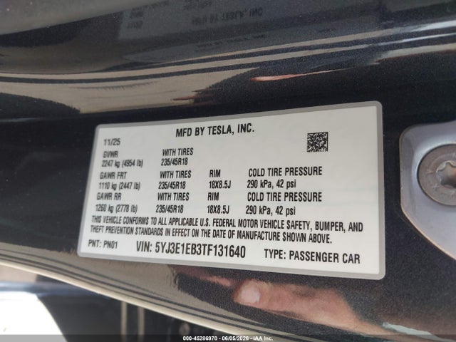 Tesla Model 3 Premium All-wheel Drive 2026 5YJ3E1EB3TF131640 Image 9