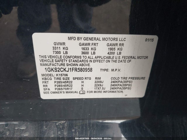 GMC YUKON DENALI 2015 1GKS2CKJ1FR580958 Image 9