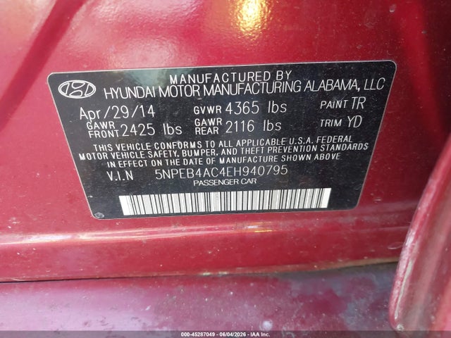 Hyundai SONATA GLS 2014 5NPEB4AC4EH940795 Image 9