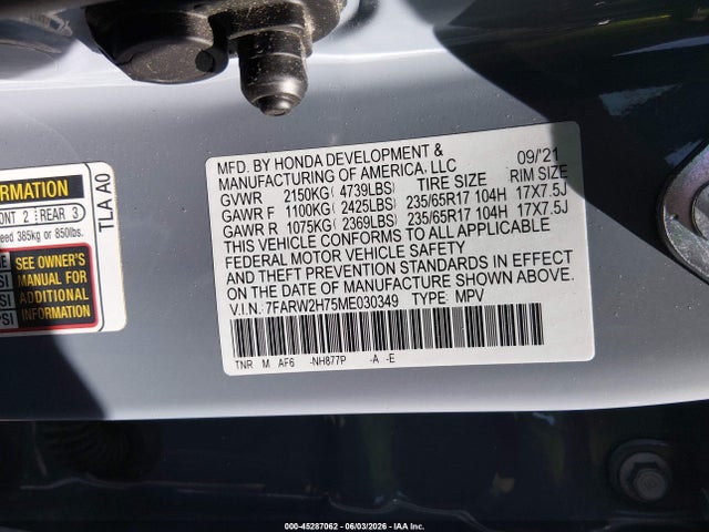 Продажа на аукционе авто 2021 Honda Cr-v Awd Special Edition, vin: 7FARW2H75ME030349, номер лота: 45287062