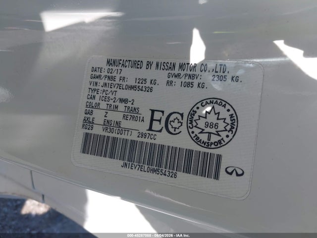 45287088 :رقم المزاد ، JN1EV7EL0HM554326 vin ، 2017 Infiniti Q60 3.0t Premium/3.0t Sport مزاد بيع