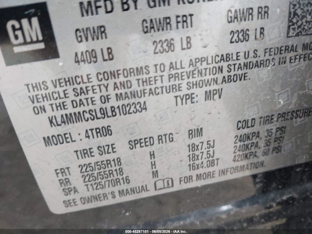 Продаж на аукціоні авто 2020 Buick Encore Gx Awd Preferred, vin: KL4MMCSL9LB102334, номер лоту: 45287101