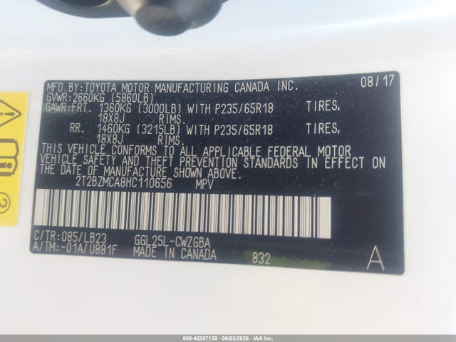 45287139 :رقم المزاد ، 2T2BZMCA8HC110656 vin ، 2017 Lexus Rx 350 F Sport مزاد بيع