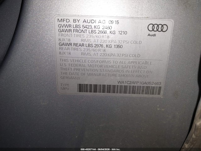 Aukcja sprzedaży 2016 Audi Q5 2.0t Premium, vin: WA1C2AFP1GA052463, numer aukcji: 45287144