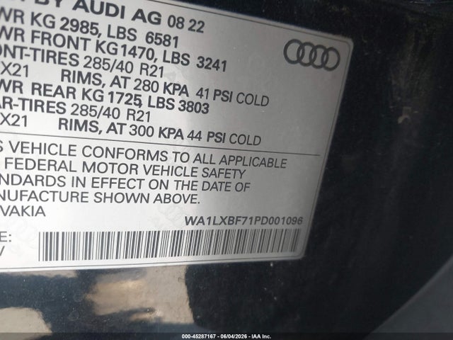 2023 Audi Q7 Premium Plus 55 Tfsi Quattro Tiptronic მანქანა იყიდება აუქციონზე, vin: WA1LXBF71PD001096, აუქციონის ნომერი: 45287167