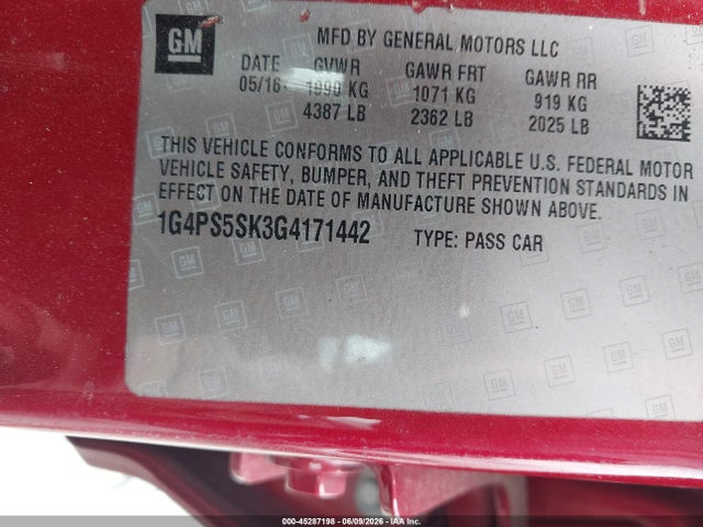 Auction sale of the 2016 Buick Verano Leather Group, vin: 1G4PS5SK3G4171442, lot number: 45287198