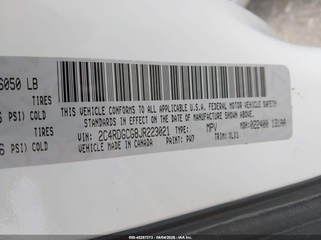 2C4RDGCG8JR223021 Dodge Grand Caravan Sxt