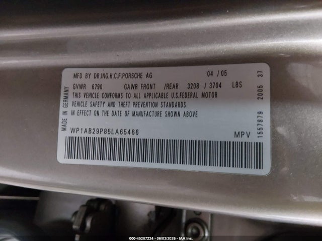 45287224 :رقم المزاد ، WP1AB29P85LA65466 vin ، 2005 Porsche Cayenne S مزاد بيع