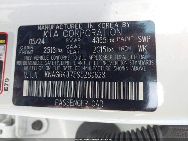 45287264 :رقم المزاد ، KNAG64J75S5289623 vin ، 2025 Kia K5 Gt-line مزاد بيع